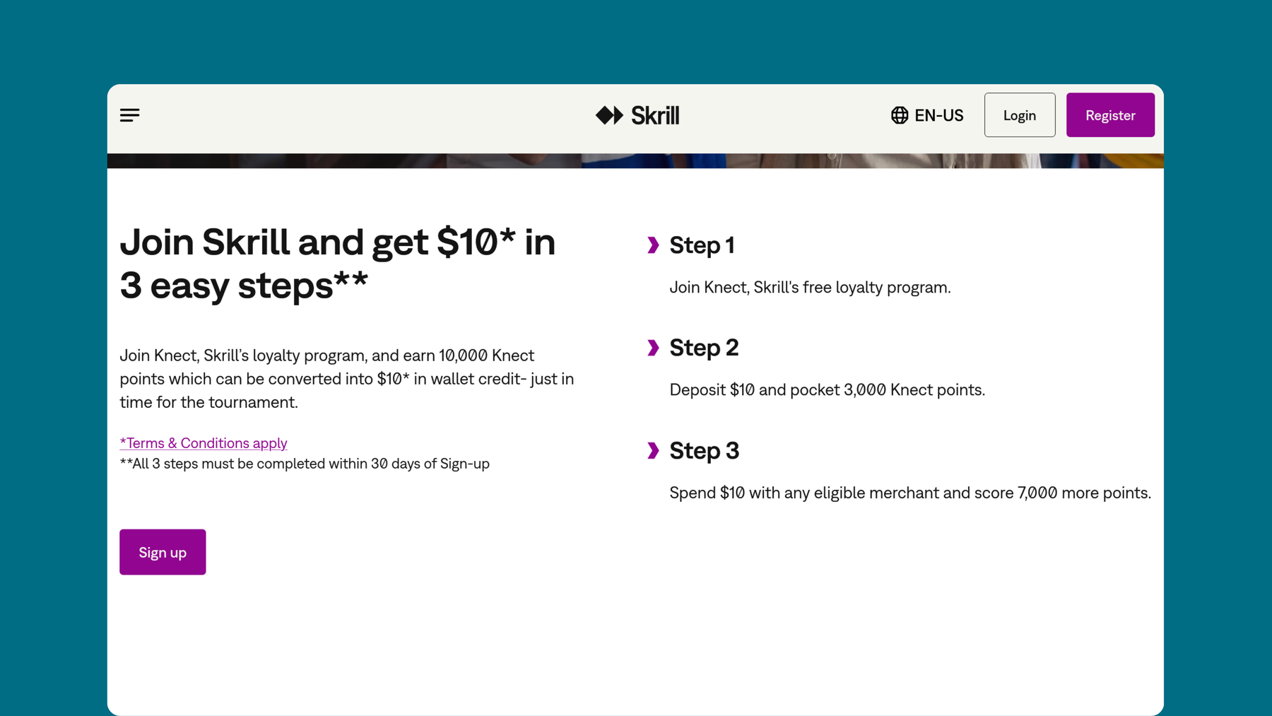 Screenshot of Skrill website.