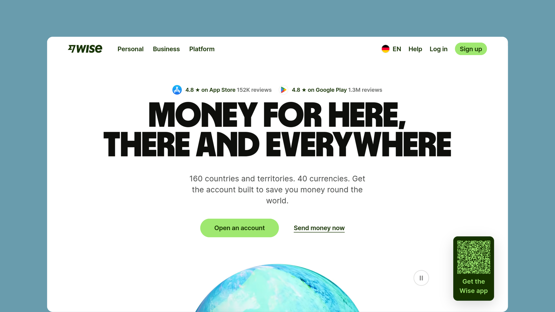Screenshot of Wise website.