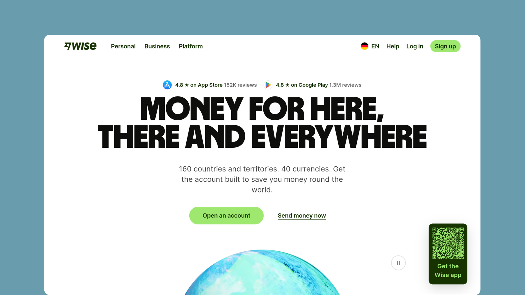 Screenshot of Wise website.