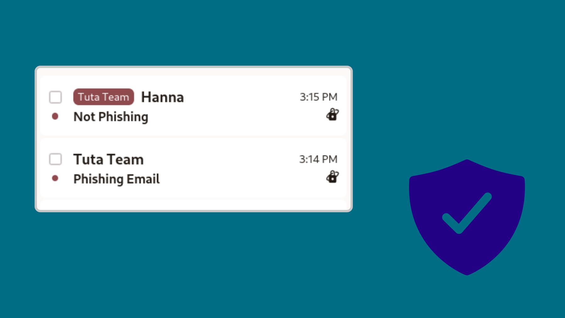 Phishing email example and Tuta email in comparison.
