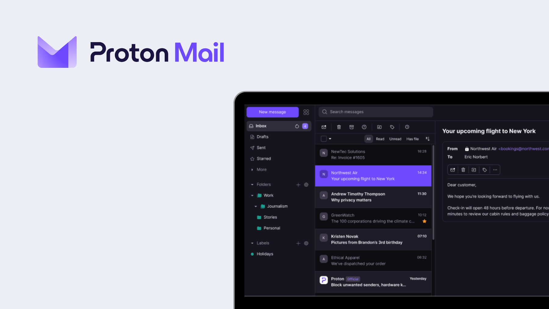Screenshot von Proton Mail: Beliebter E-Mail-Anbieter mit Sitz in der Schweiz