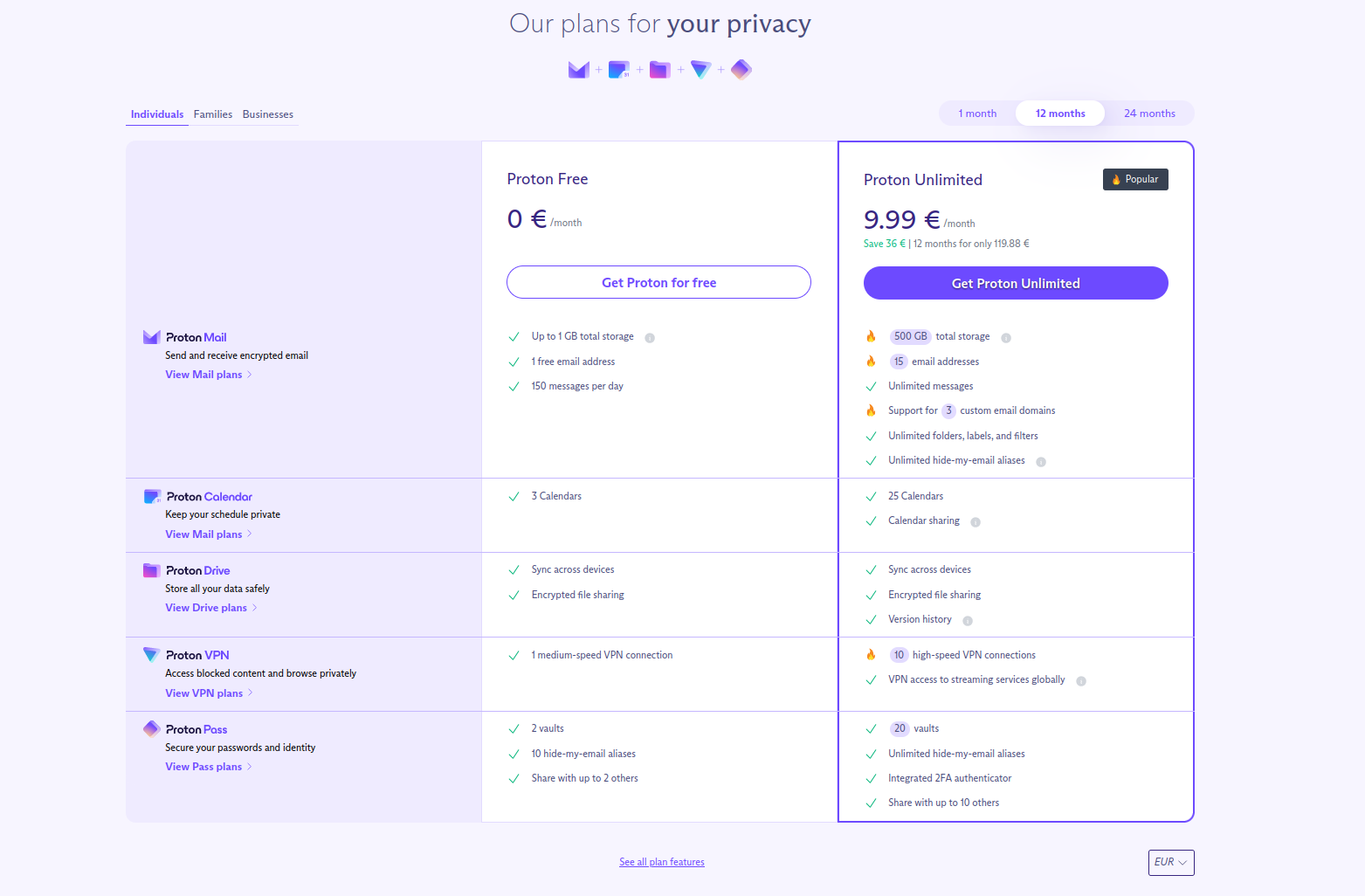 ProtonMail offers a free email plan as well as a Proton Unlimited paid plan.