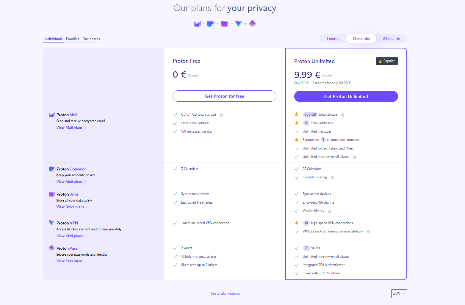 Proton Mail offers a free email plan as well as a Proton Unlimited paid plan.
