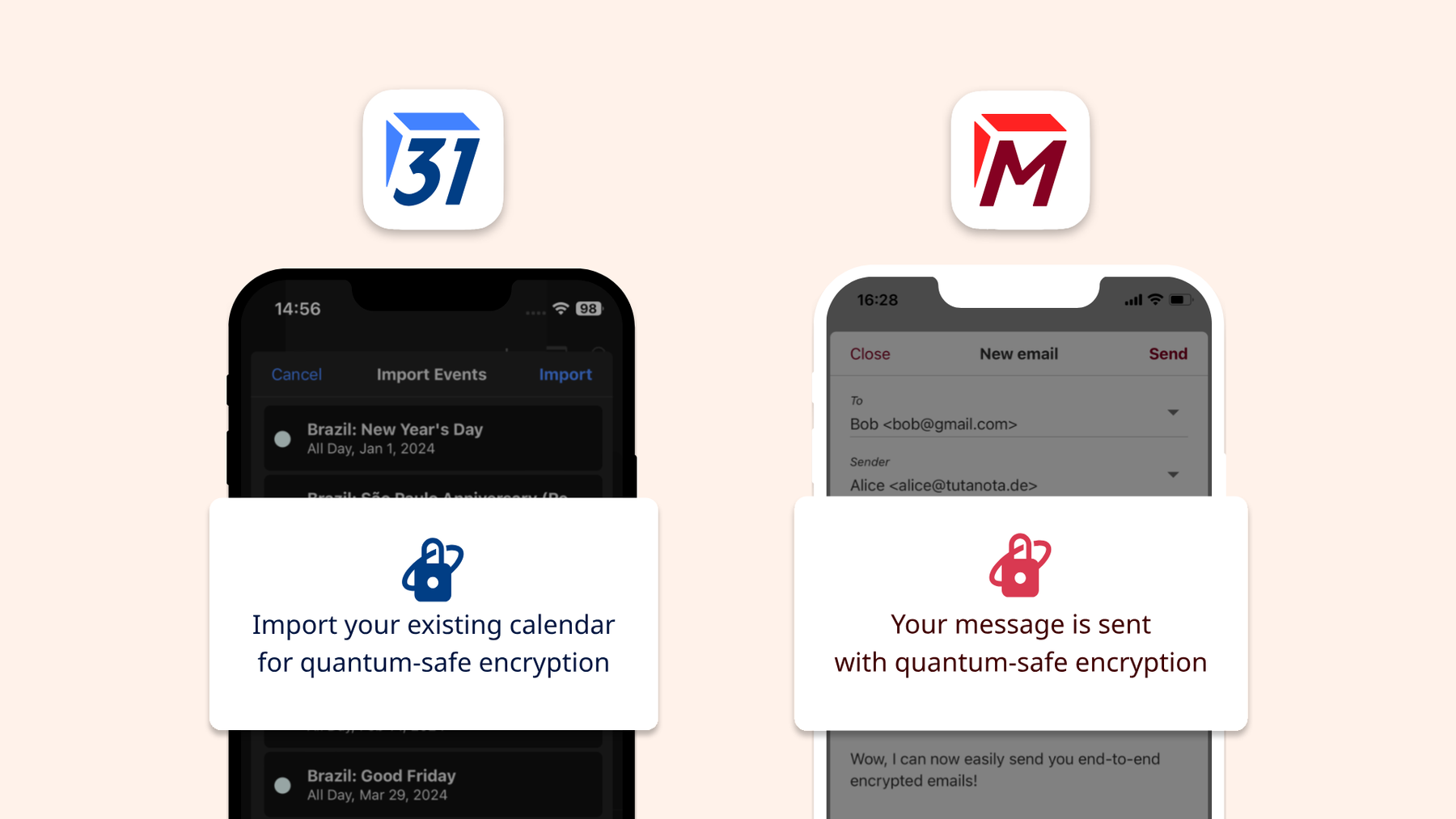 Importieren Sie Ihren bestehenden Kalender für eine quantensichere Verschlüsselung. Ihre Nachricht wird mit quantensicherer Verschlüsselung gesendet