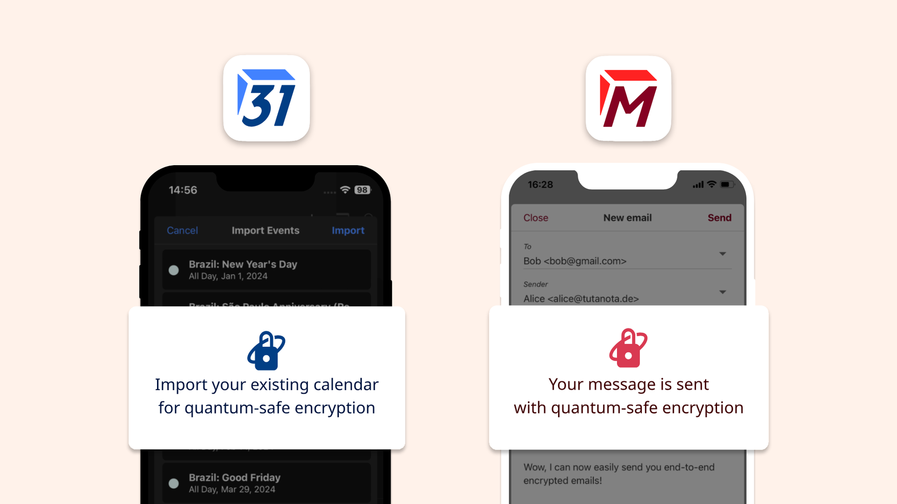 Import your existing calendar for quantum-safe encryption. Your message is sent with quantum-safe encryption