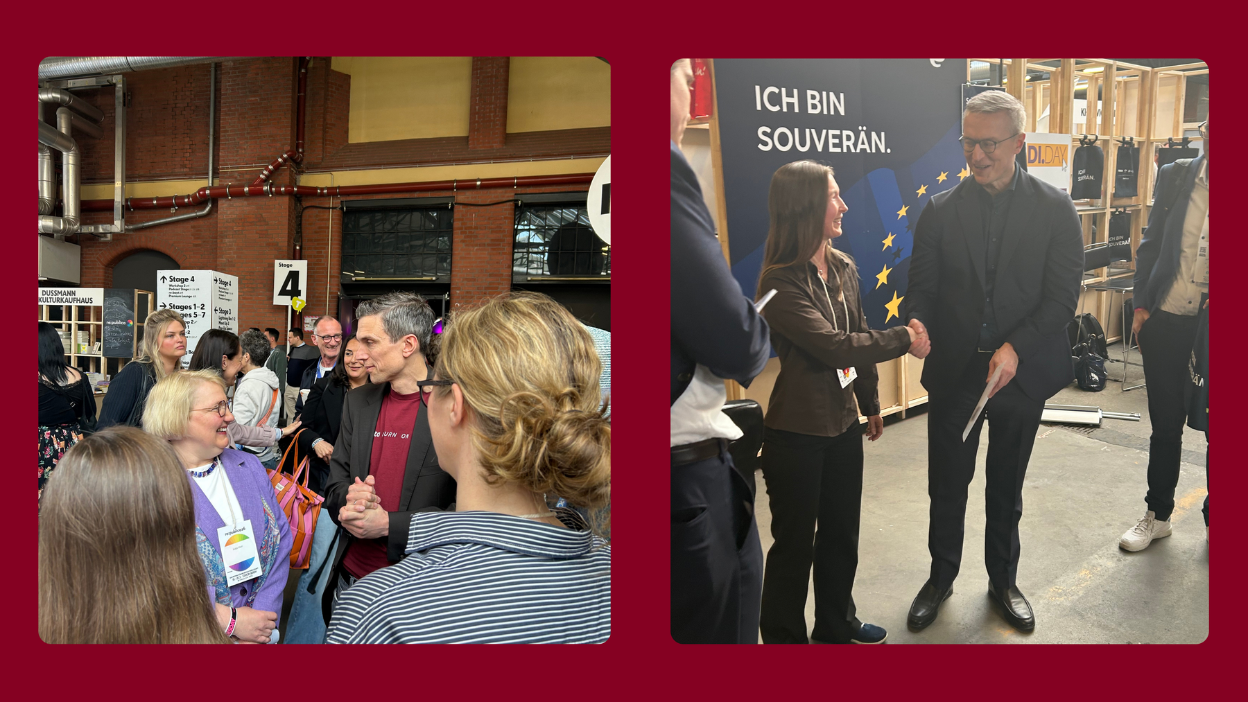 Pictures of our CEO Matthias talking to Katja Mast, and our CEO Hanna talking to Karsten Wildberger.