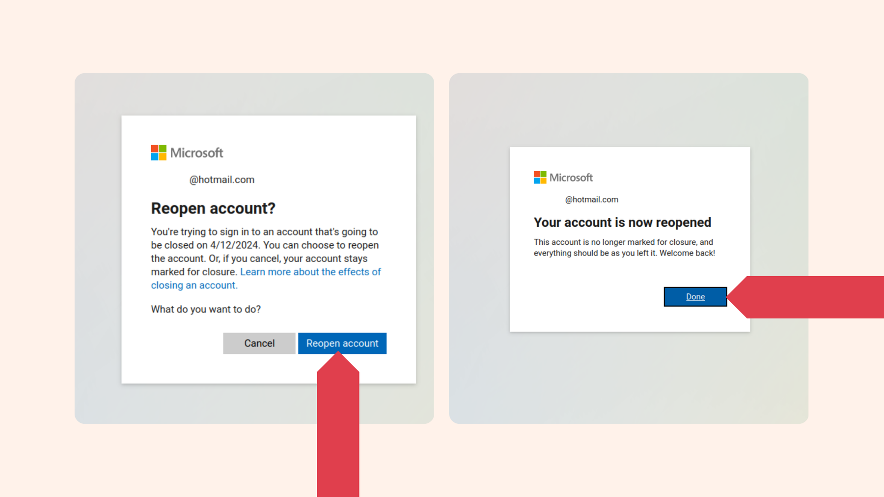 How to re-open and reactivate an Outlook account.