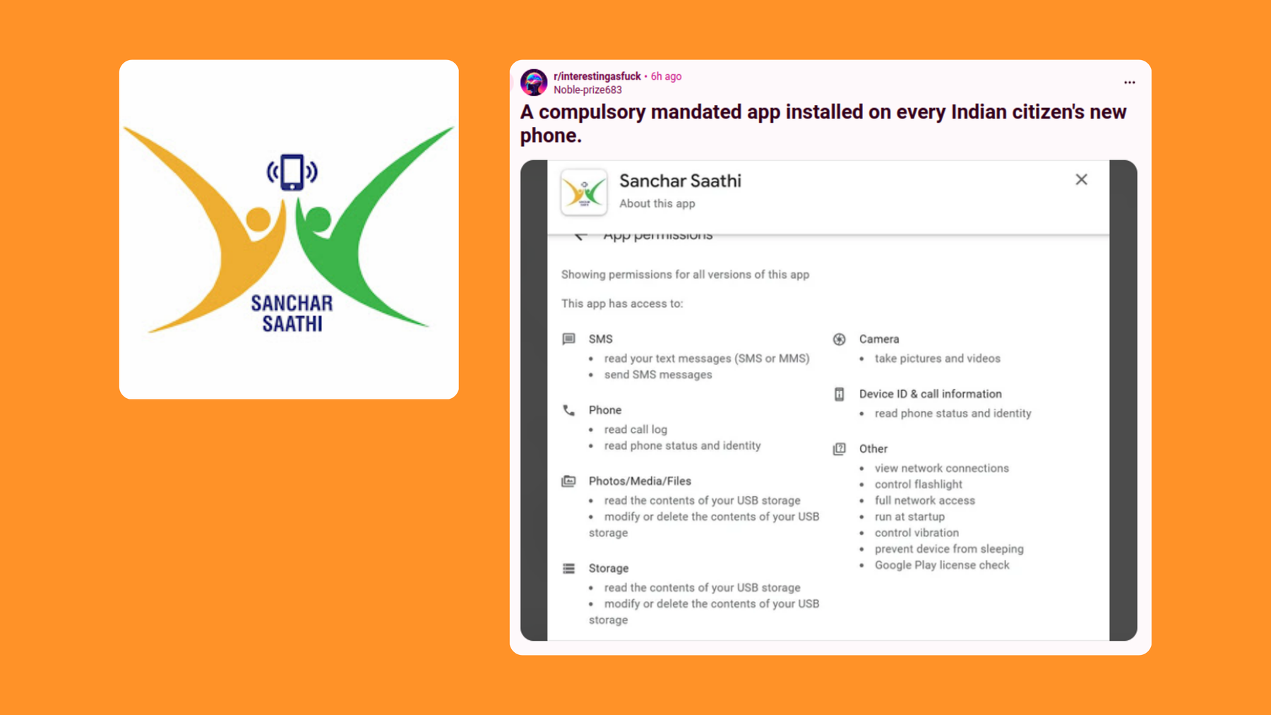 App-Berechtigungen der Sanchar Saathi-App.