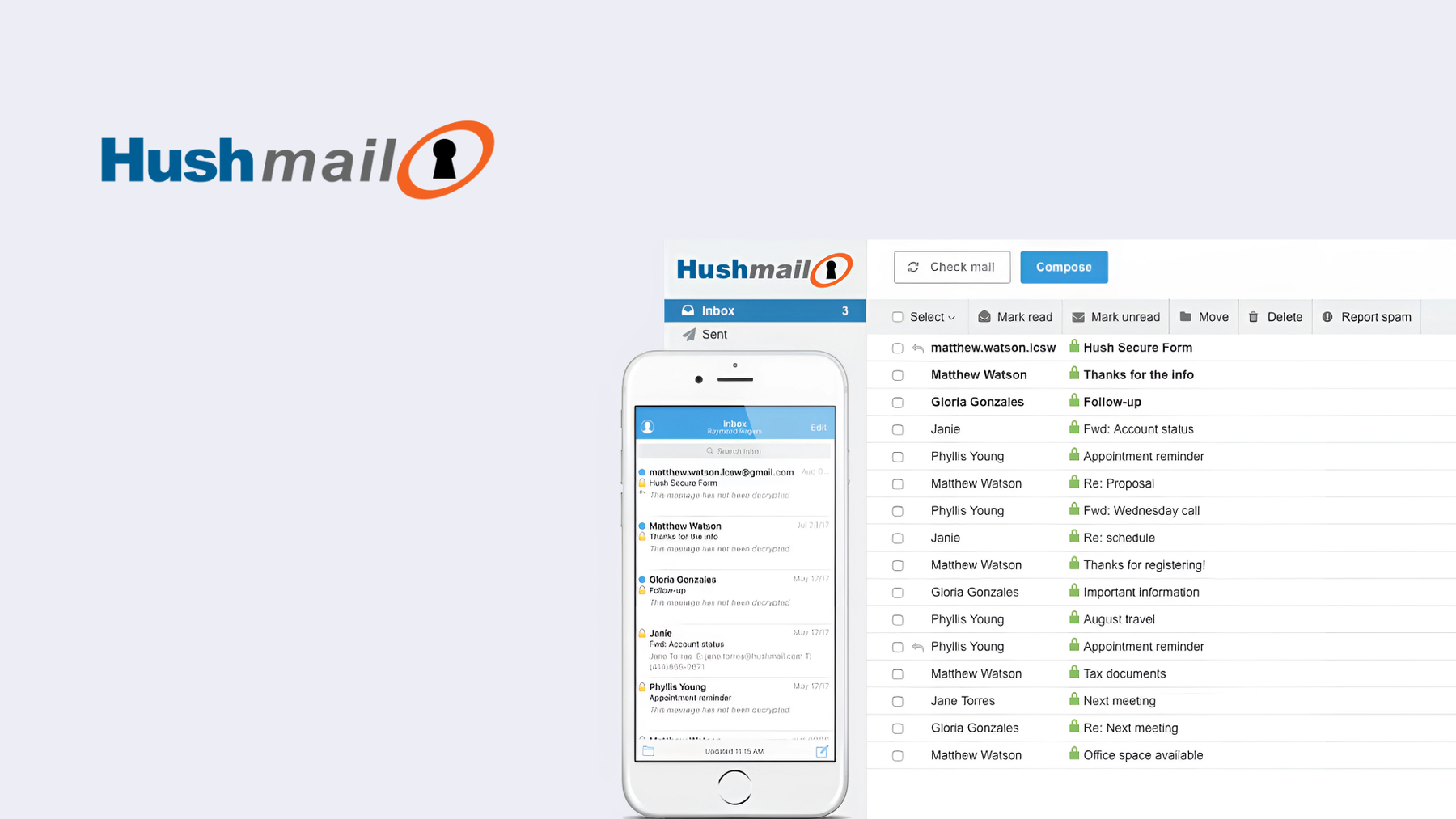 Screenshot von Hushmail, gute private Geschäfts-E-Mails für Fachleute aus den Bereichen Gesundheitswesen und Recht