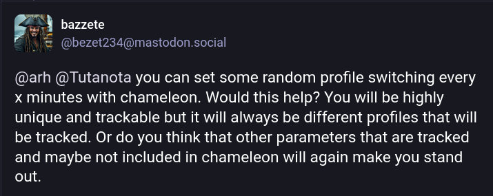 Mastodon user recommending Chameleon for switching profiles