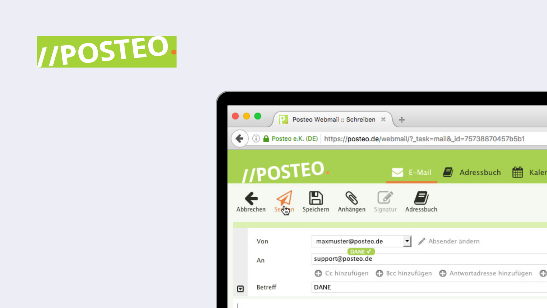 Screenshot of Posteo - good for anonymity and personal email use.