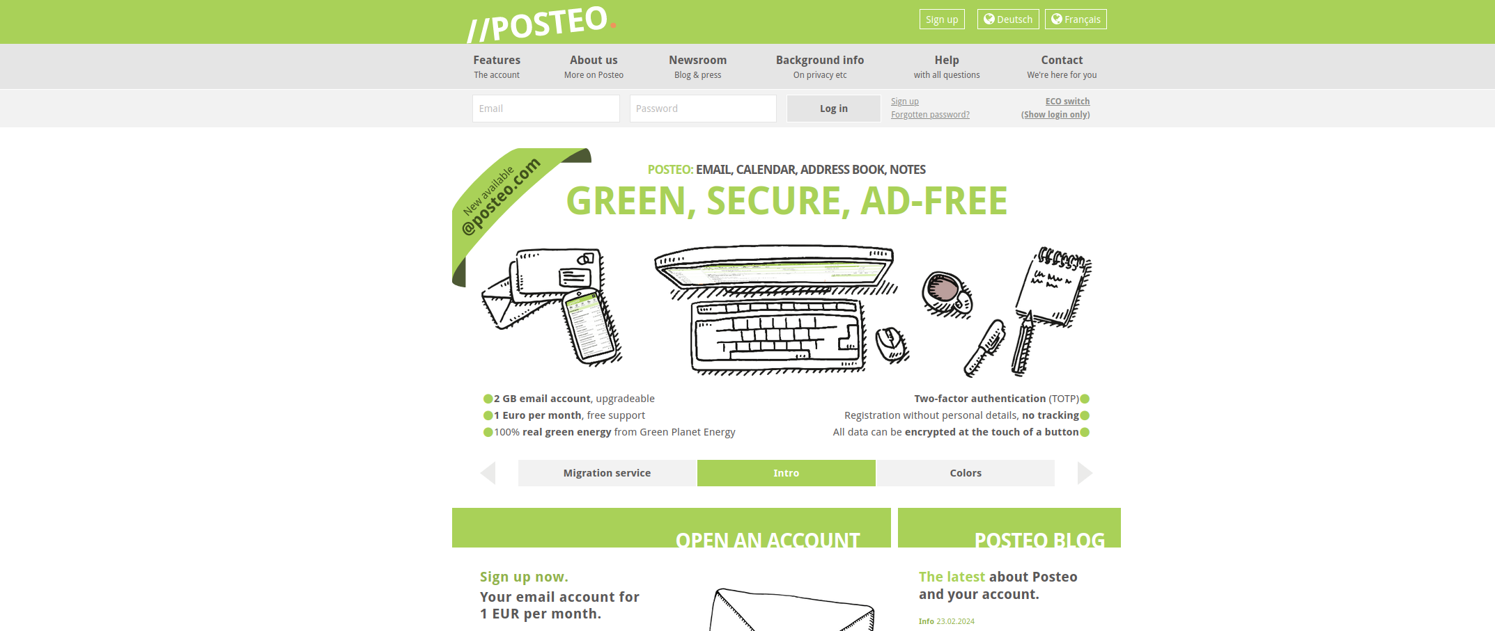 Screenshot of Posteo - good for anonymity and personal email use.