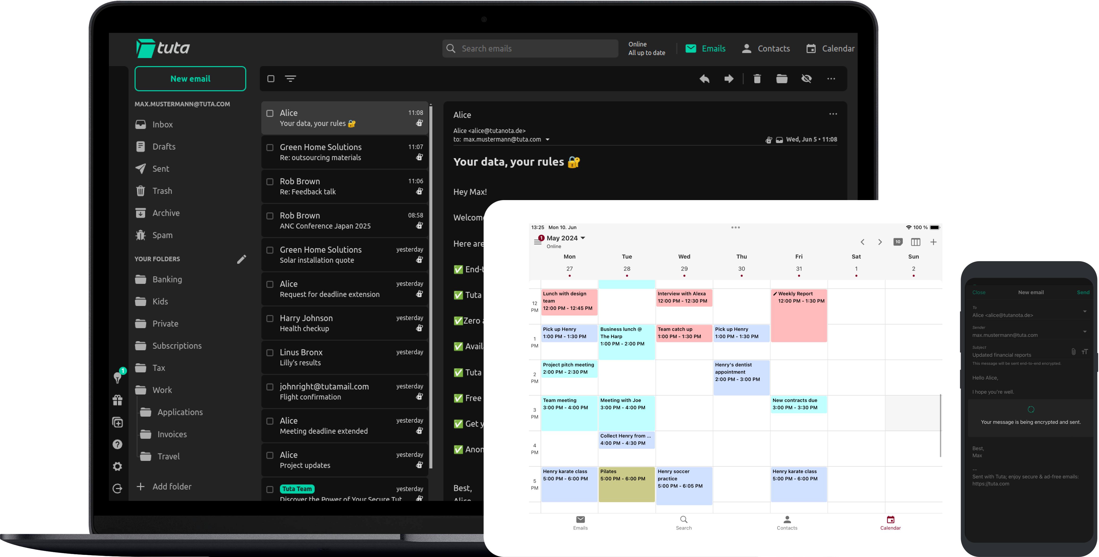 Screenshot of Tuta Mail and Tuta Calendar