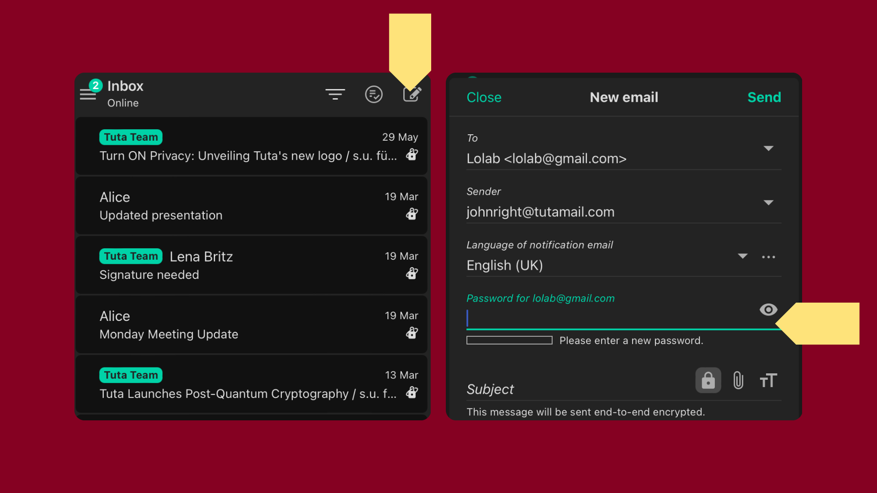 Wie man eine passwortgeschützte E-Mail in Tuta Mail versendet