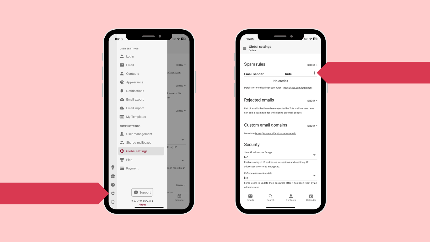 Steps to whitelist an email address in Tuta Mail on iPhone.