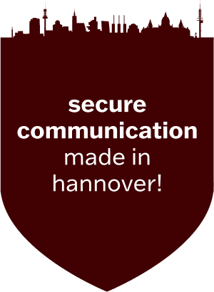 Badge van "Veilige communicatie gemaakt in Hannover".