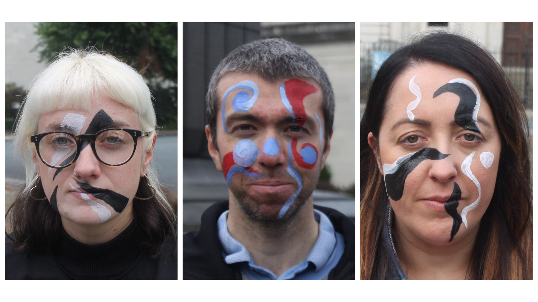 Images from The Dazzle Club’s twelfth silent walk of three participants with CV Dazzle on their faces.