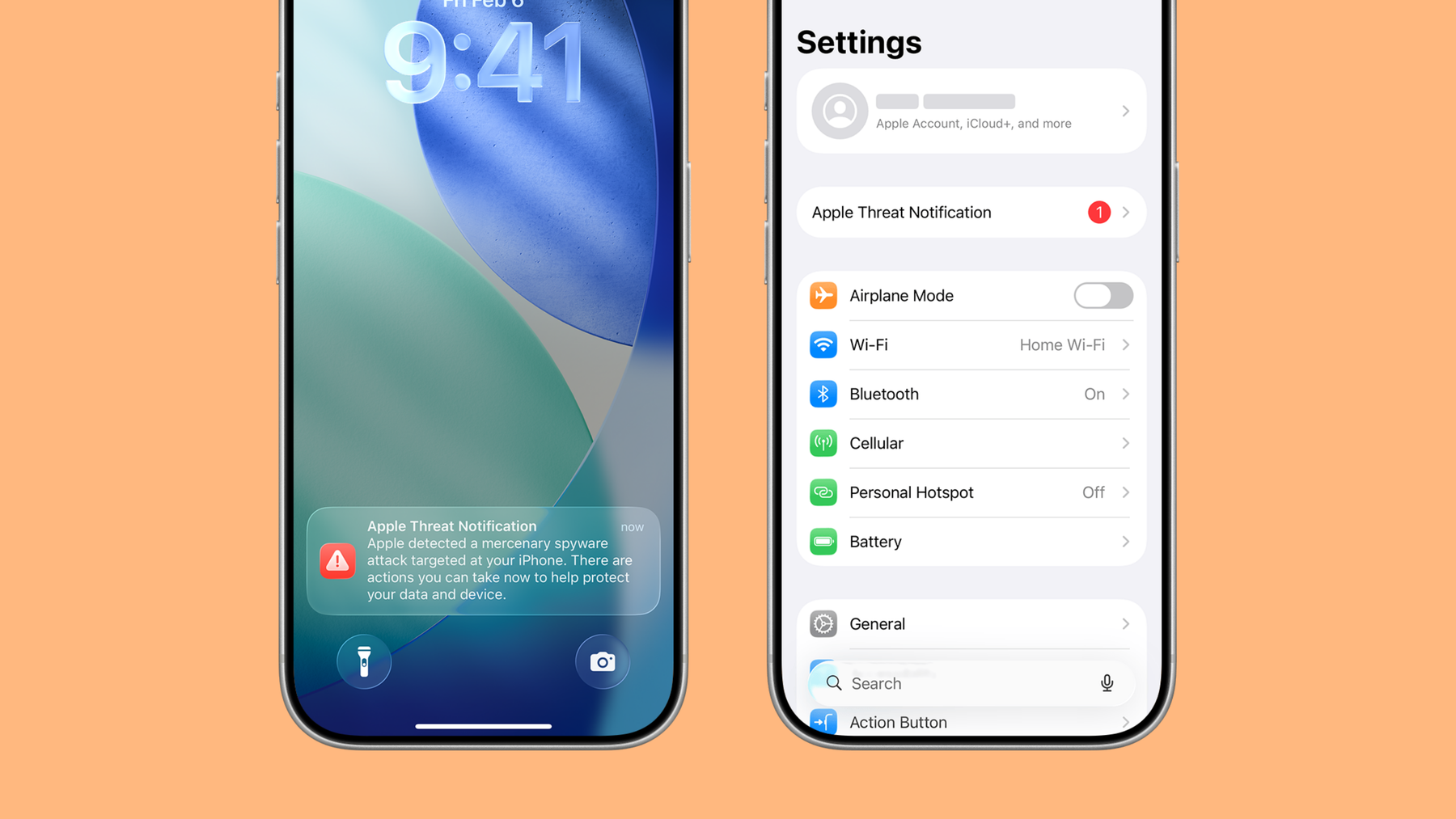Screenshots showing an Apple Threat Notification. Image source: Apple