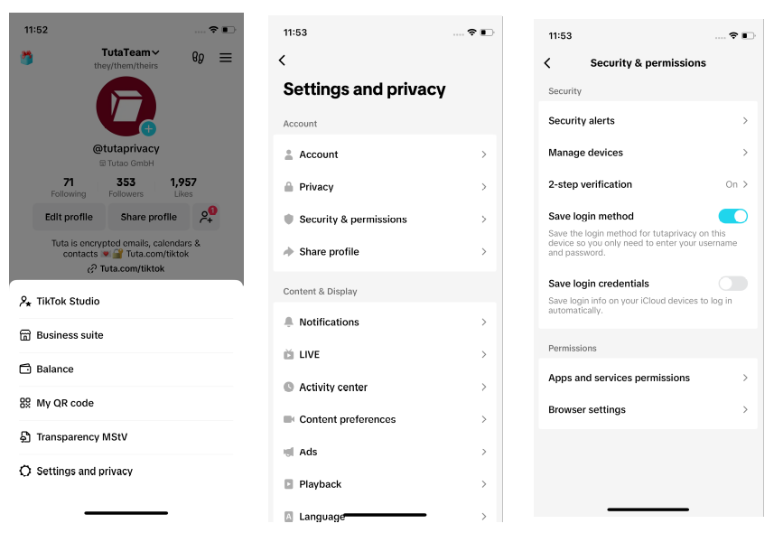 How to locate your settings in TikTok on iOS.