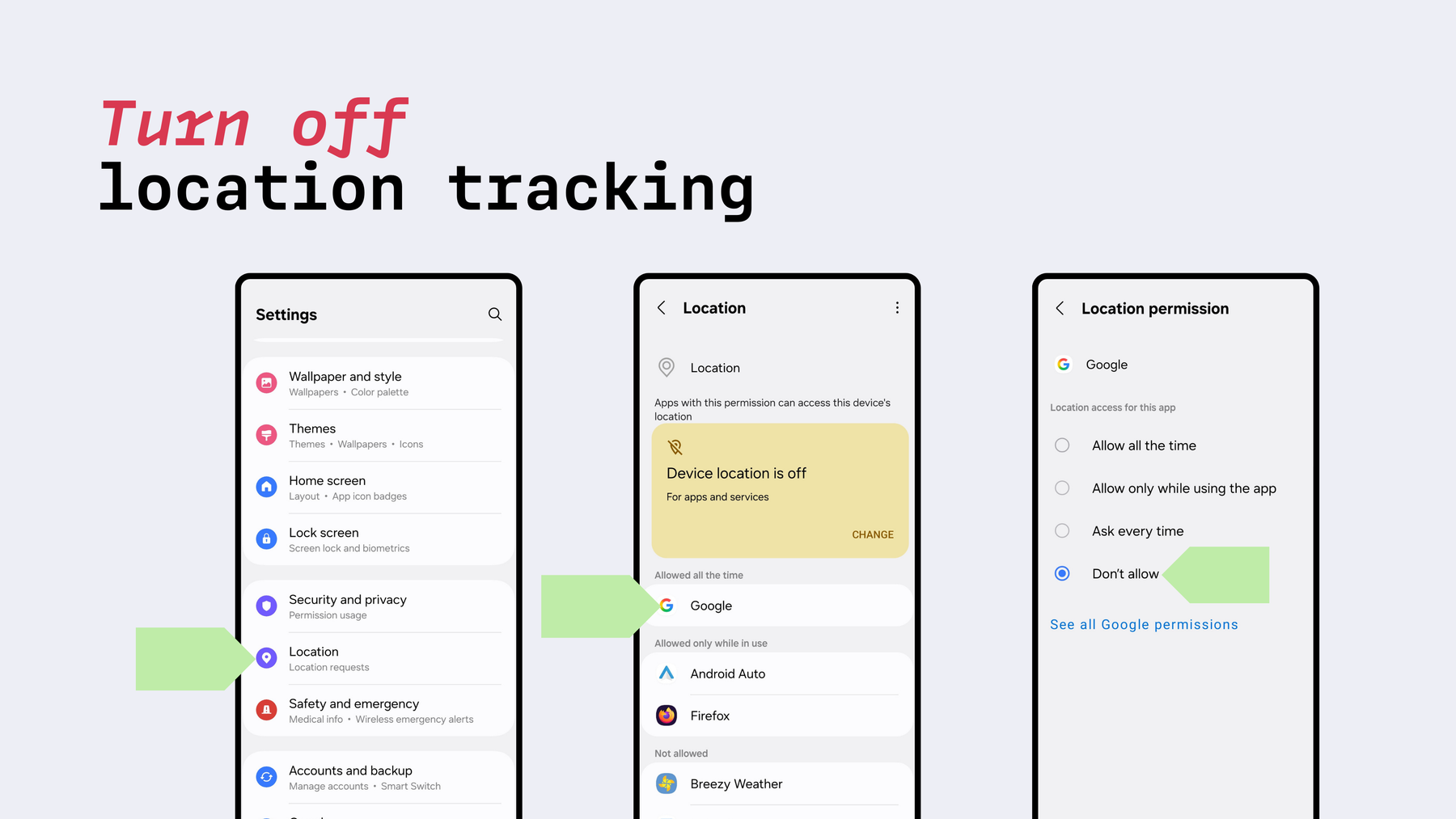 Turn off location tracking on Android
