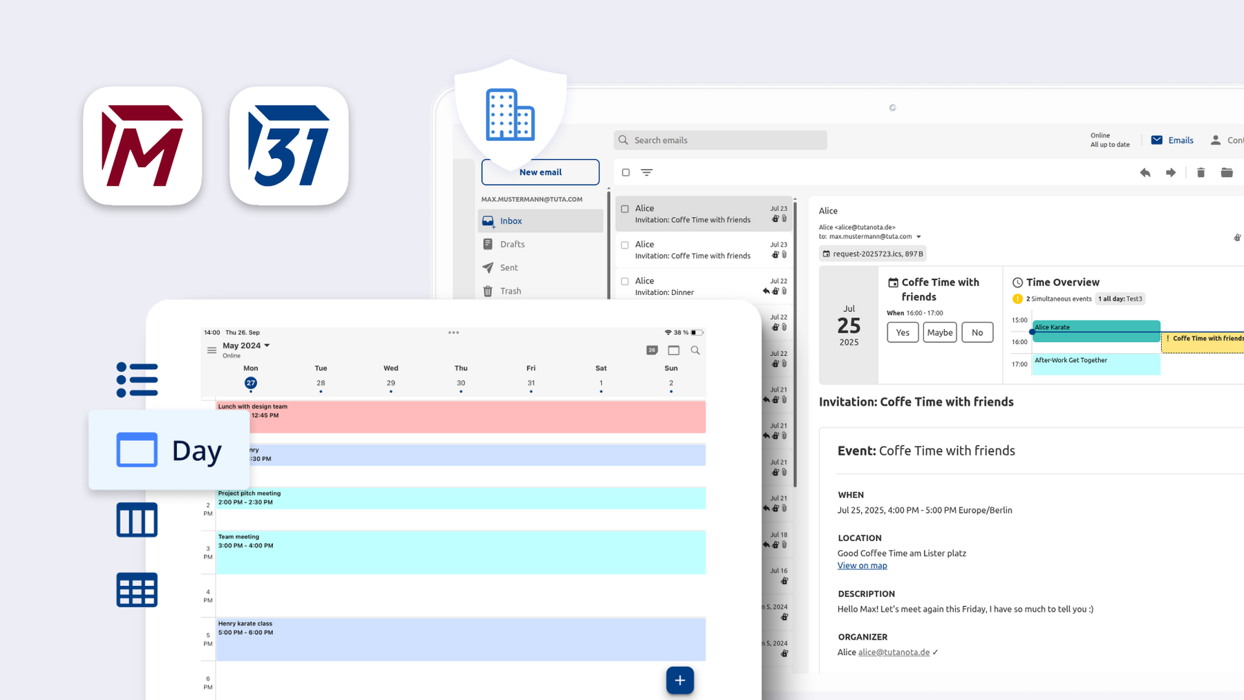 Wenn Sie sich für Tuta Mail als E-Mail-Adresse für Ihr kleines Unternehmen entscheiden, erhalten Sie zusätzlich den Tuta Calendar.