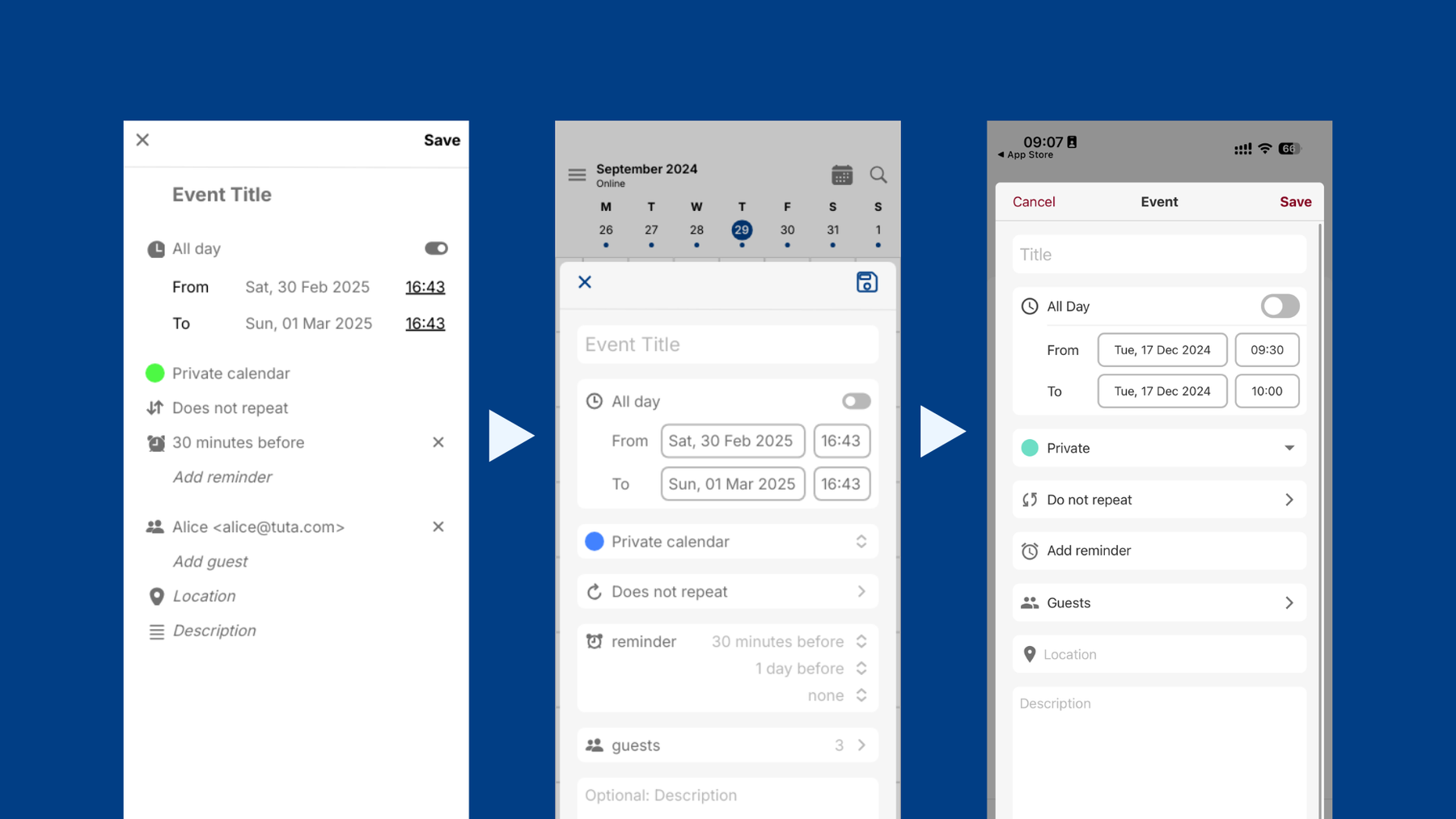 Tuta calendar development process of the new Event Editor.