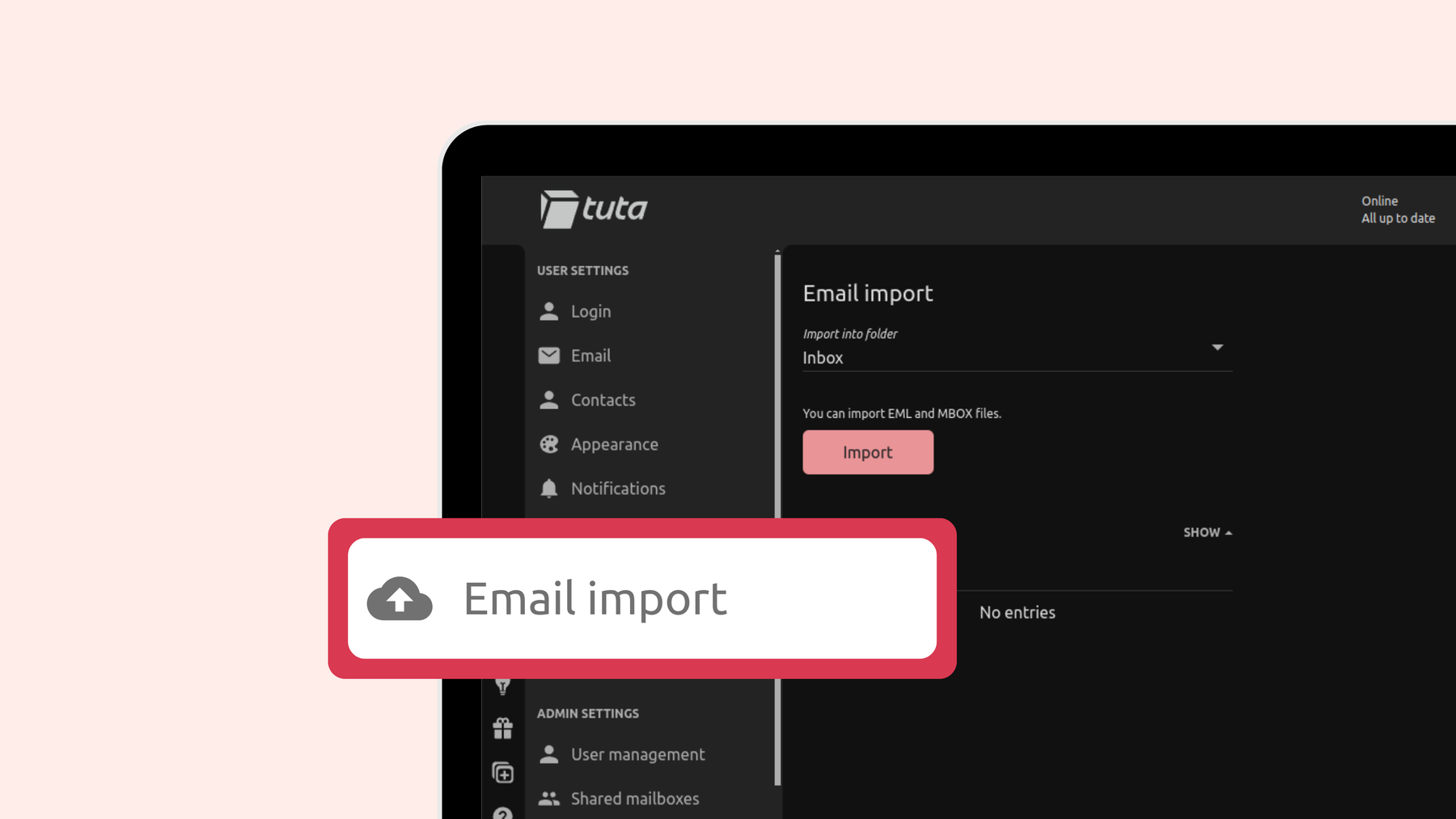 Email import for Legend and Unlimited Tuta plans.