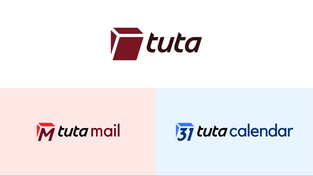 Das Tuta-Logo und die Markenarchitektur mit den neuen Produkten Tuta Mail und Tuta Calendar