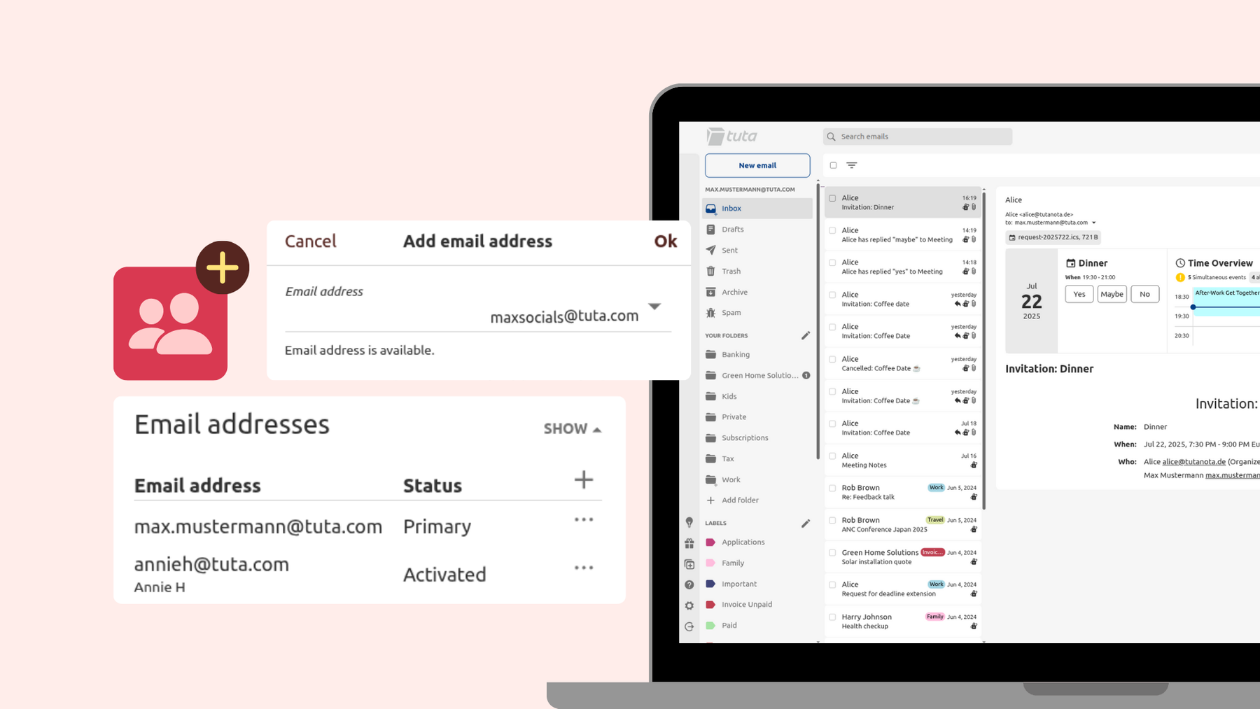 as Anlegen von Alias-E-Mail-Adressen ist in Tuta Mail schnell und einfach.