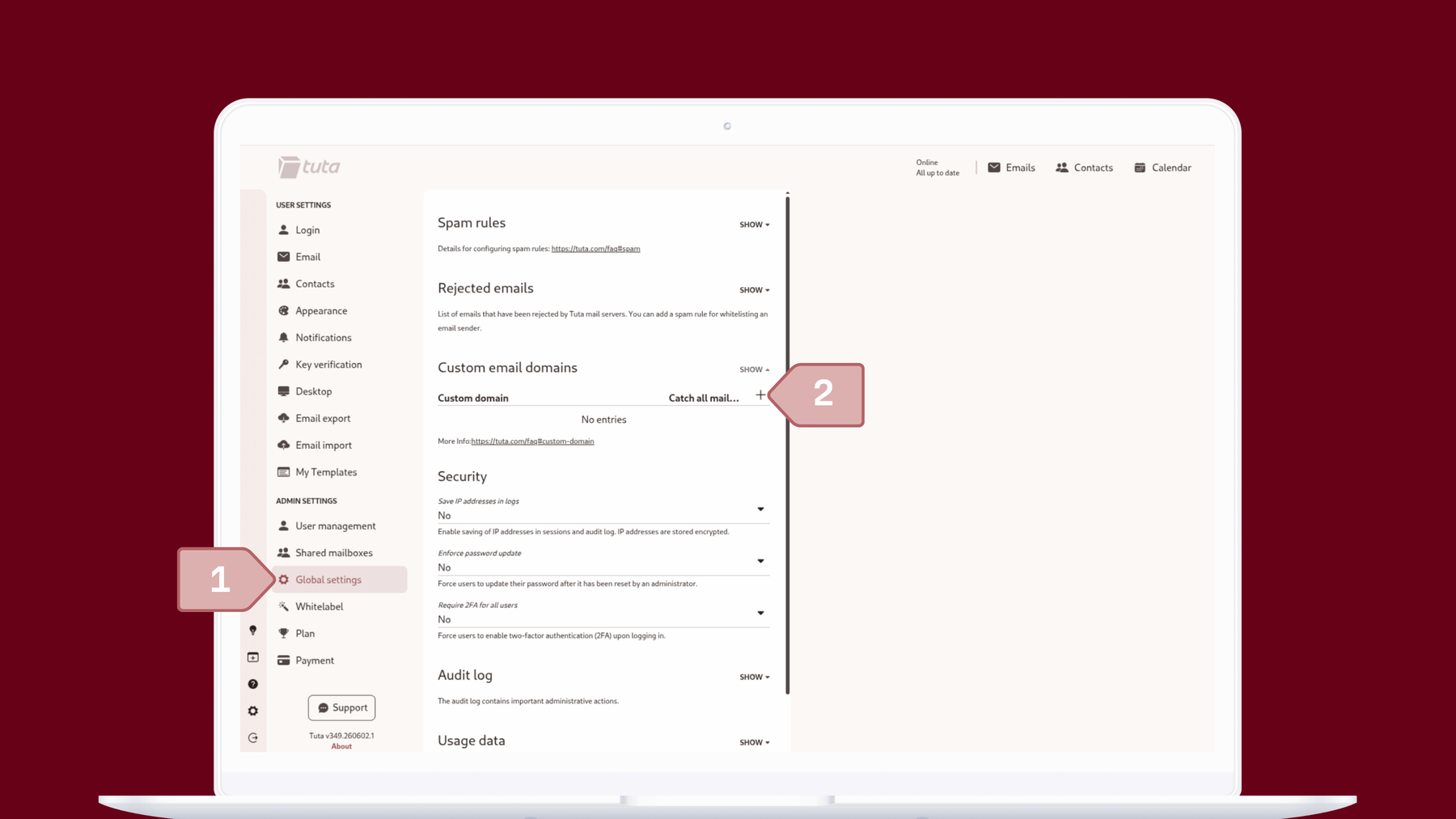 Set up your custom domain in Tuta Mail: Go to settings, email settings, under Inbox rules click on the + symbol to add a new inbox rule.