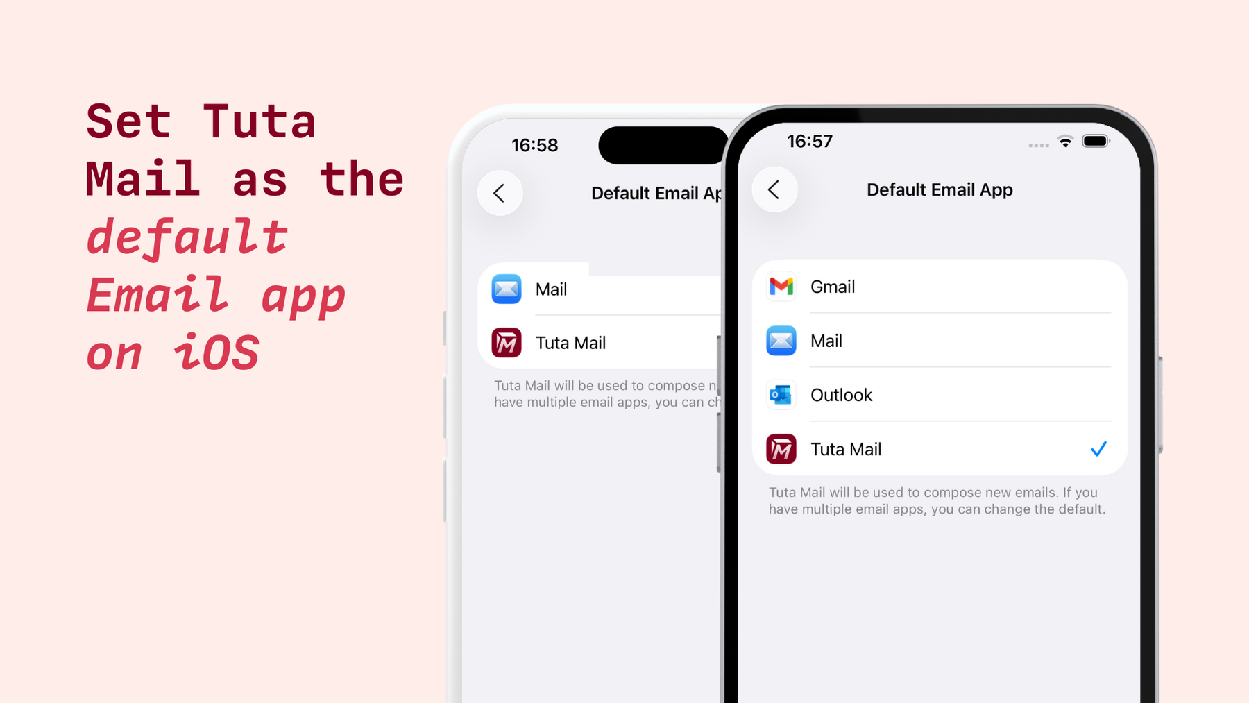 Tuta Mail kann nun als Standard-E-Mail-App auf iOS eingestellt werden.
