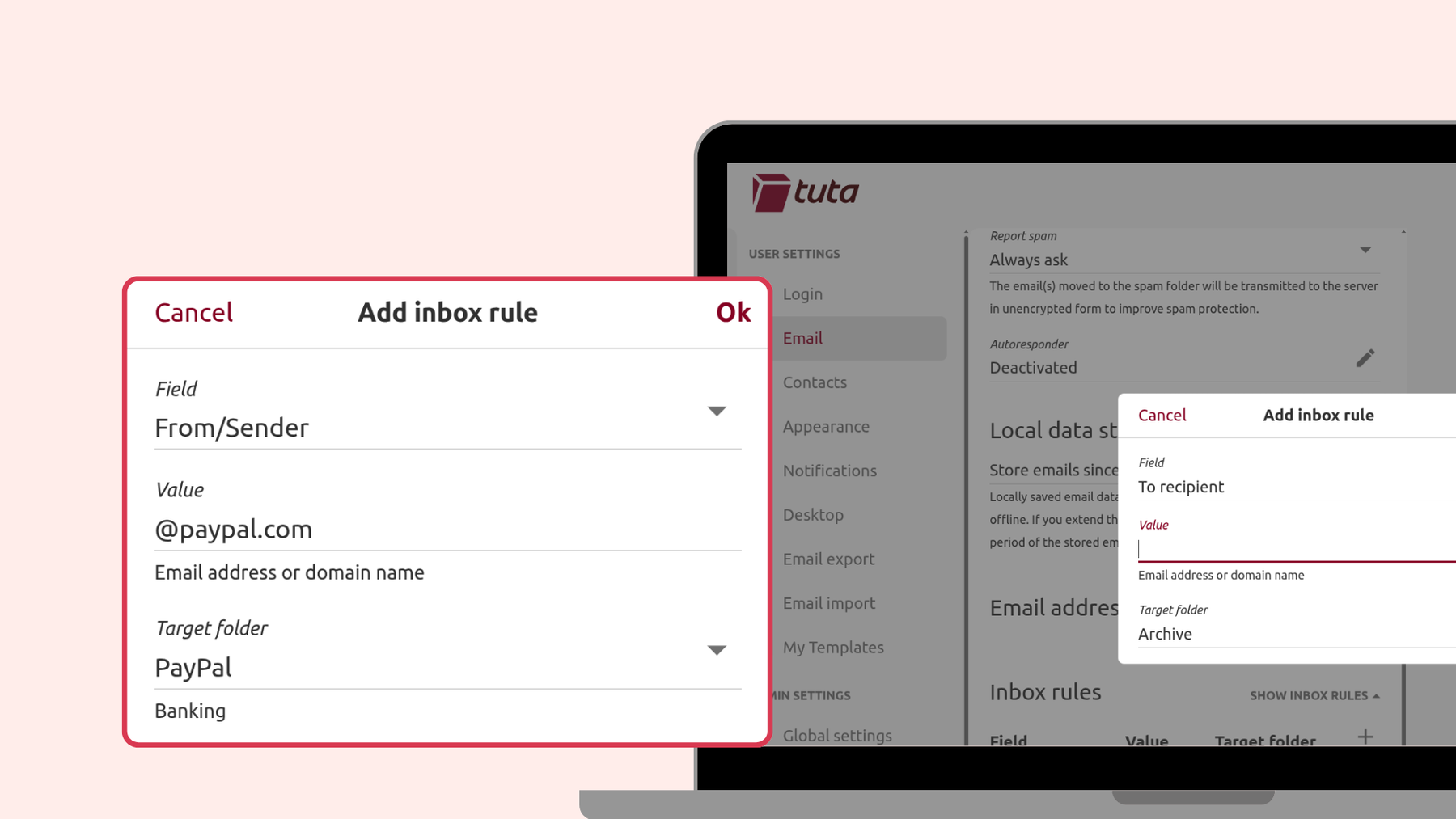 In Tuta Mail Posteingangsregeln einrichten & E-Mails in Ordner verschieben.