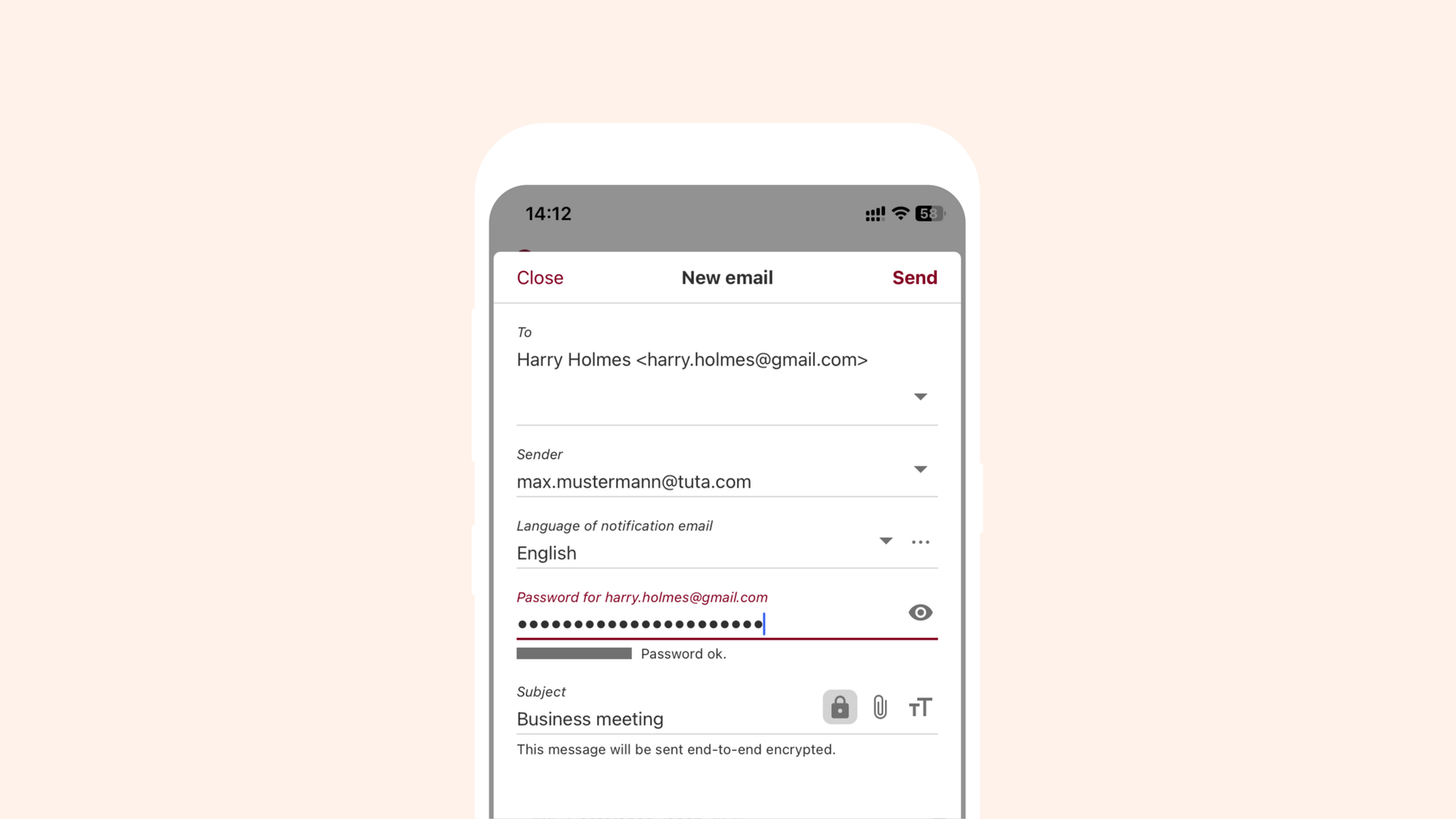 Tuta let’s you send password protected emails easily, to anyone.
