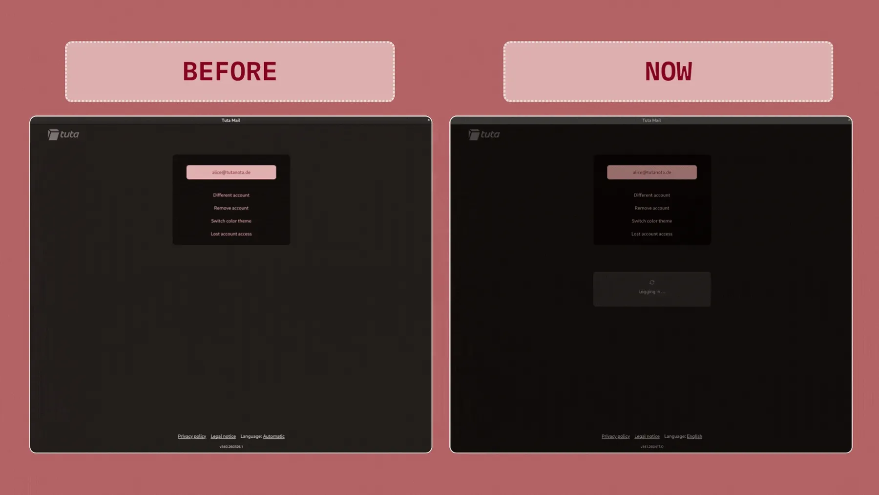 Tuta syncing slowly before versus Tuta syncing faster now.