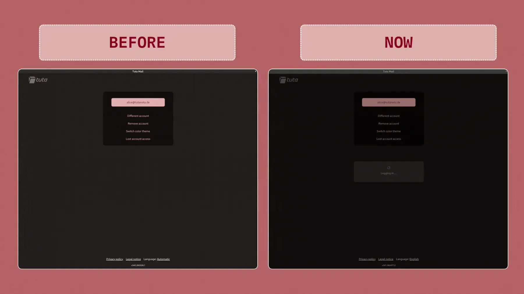 Tuta syncing slowly before versus Tuta syncing faster now.