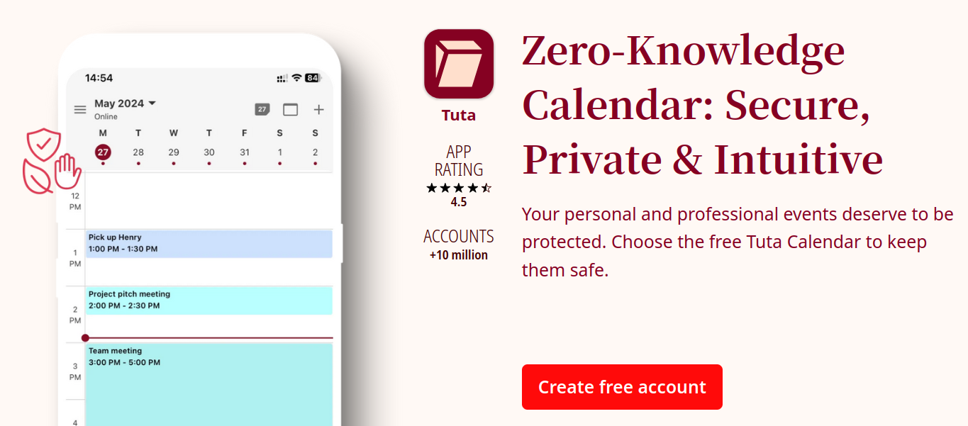 Tuta Calendar: Zero-knowledge Calendar: Secure, Private & Intuitive.