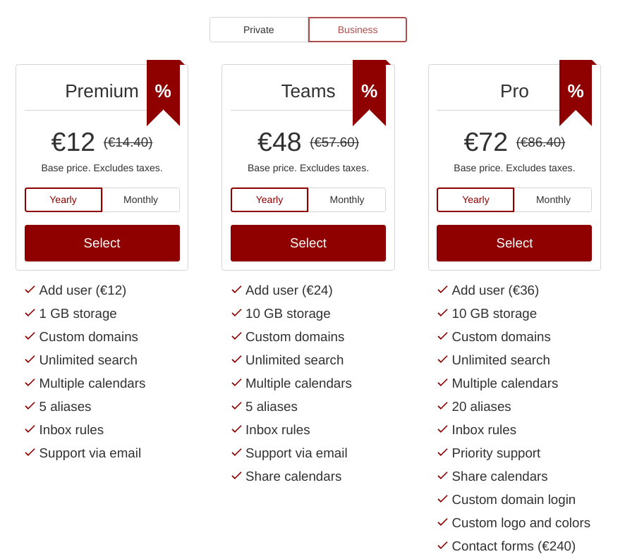 Tutanota business subscriptions.