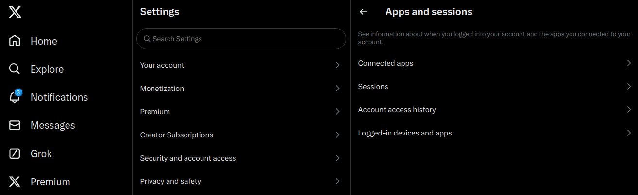 The settings view in Twitter/X.