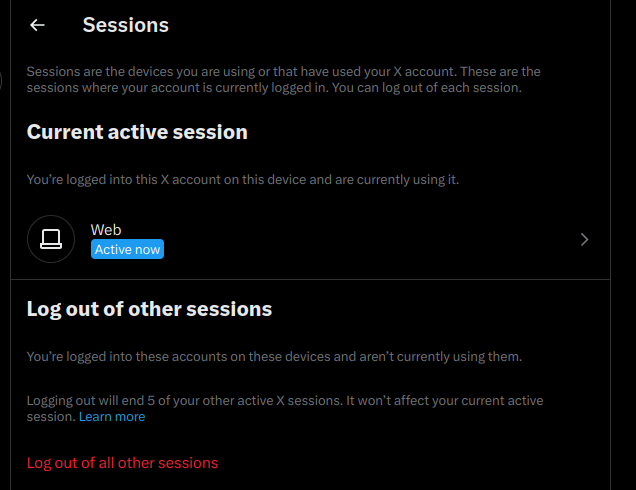 Active session view in Twitter/X