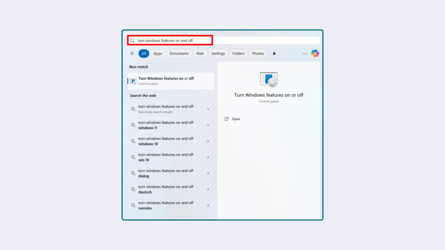 Uninstall Microsoft Recall: Search for Turn Windows features on or off.