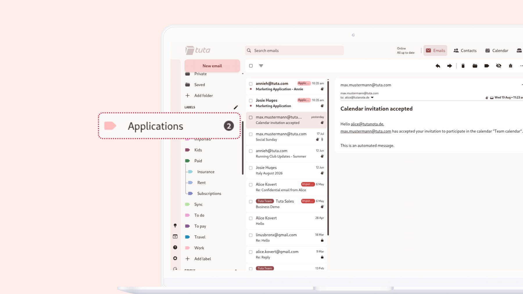Labels now display an unread email counter in Tuta Mail.