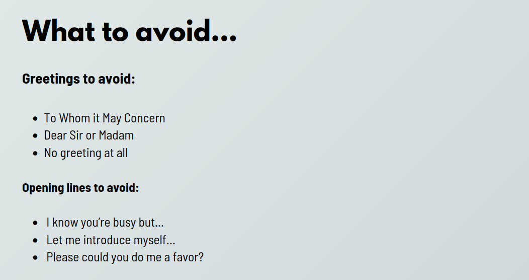 There are some things to avoid when drafting a new email.
