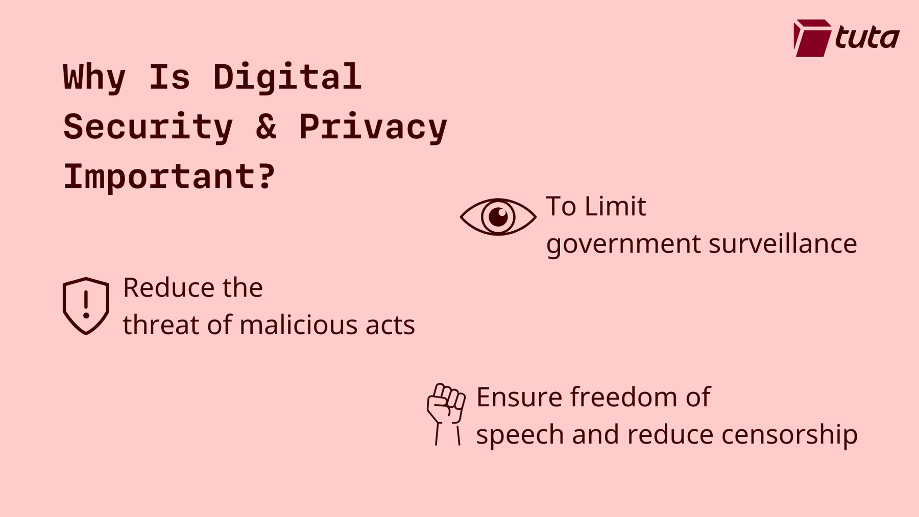 The important of digital privacy and security for activists: to reduce the threat of malicious acts, to limit government surveillance, to ensure freedom of speech and reduce censorship.