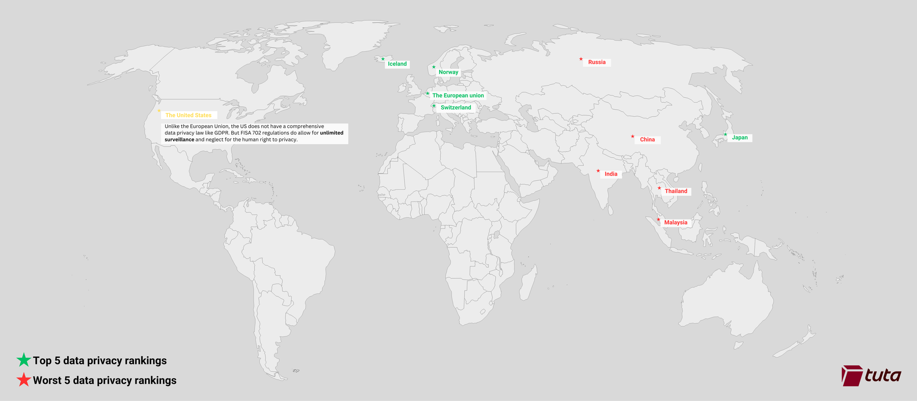 Best and worst five countries for data privacy.