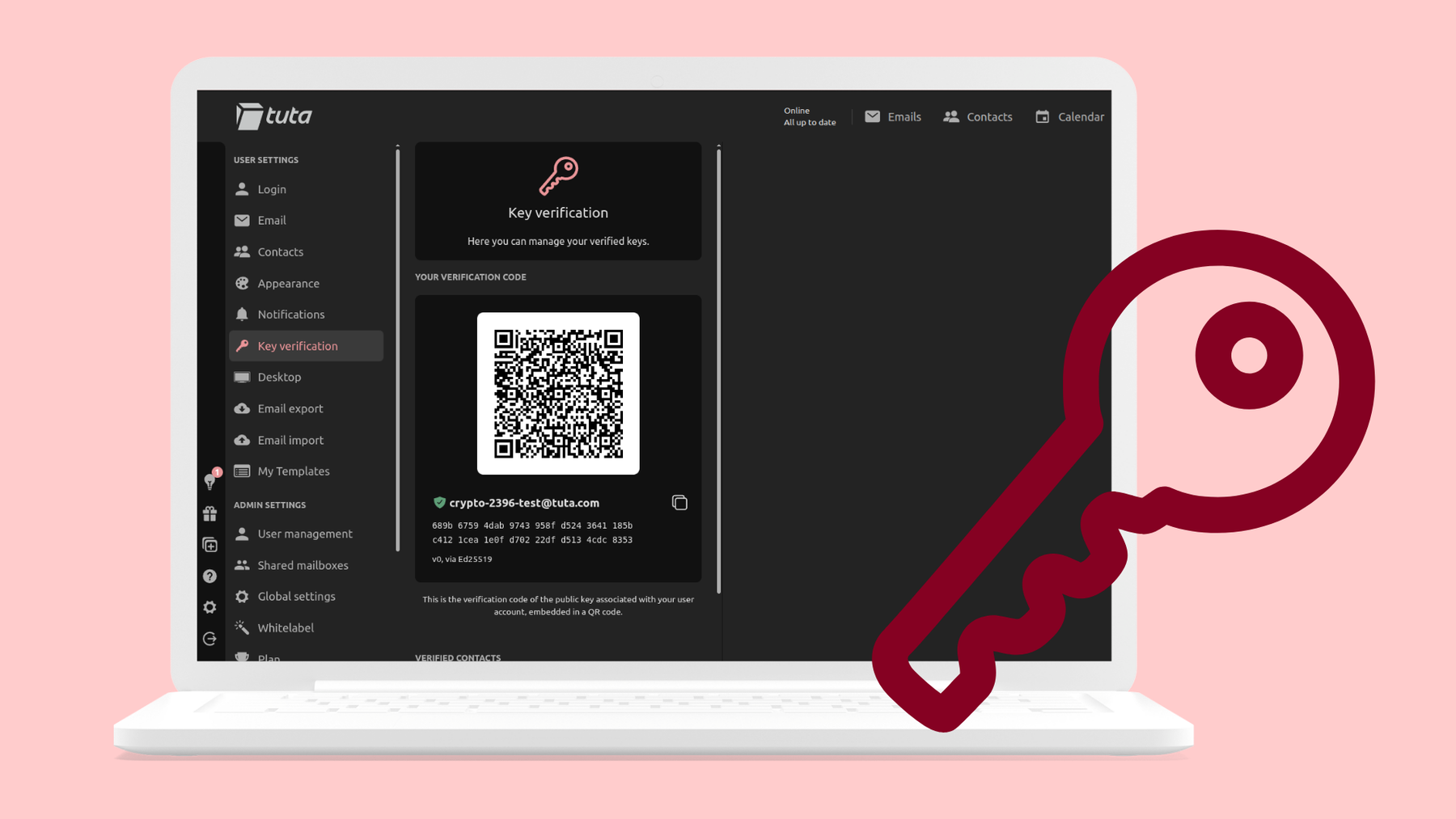 Key verification in Tuta: Check your verification code in Tuta