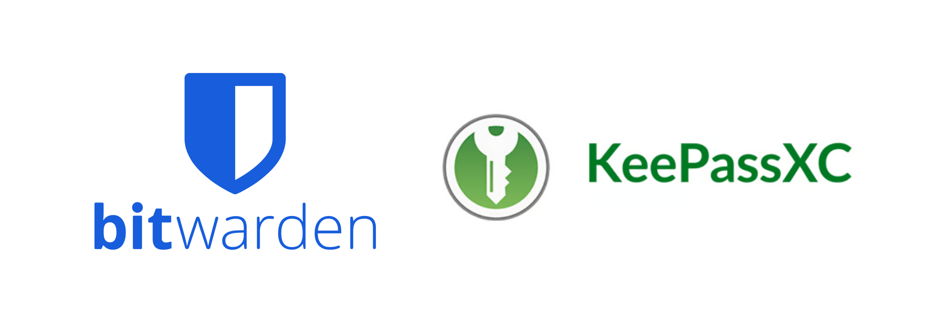 Logos of password managers: Bitwarden and KeePassVC