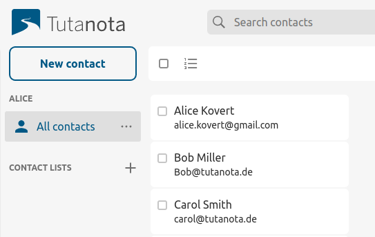 Contact list to send emails to groups in Tutanota