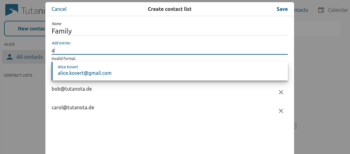 Create a contact list to easily send emails to groups in Tutanota