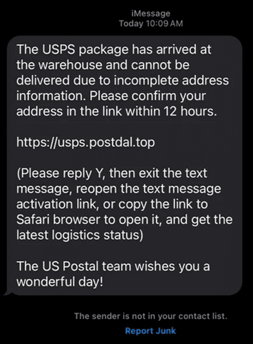 An example fake delivery phishing message.
