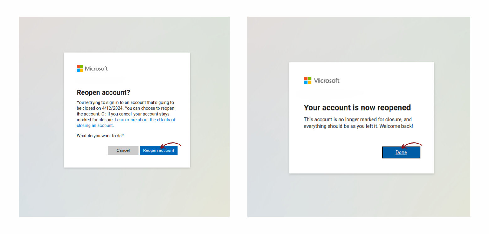 Re-opening and reactivating Outlook Account.